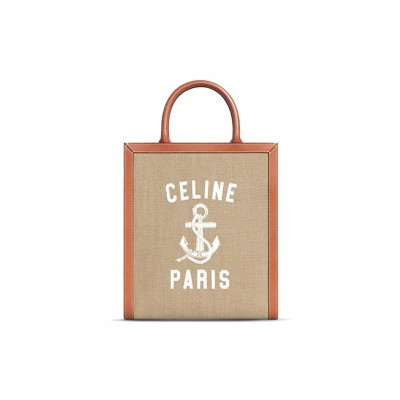 CELINE SMALL TOTE IN CABAS SULKY PRINTED FABRIC AND COWHIDE LEATHER 192082DFT.02NT (32*29*8cm)